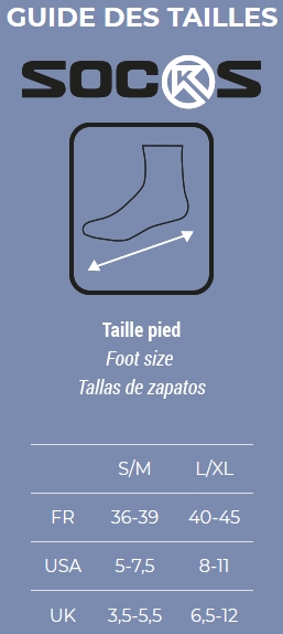 Guida alle taglie dei calzini Kinetik Adrenalink